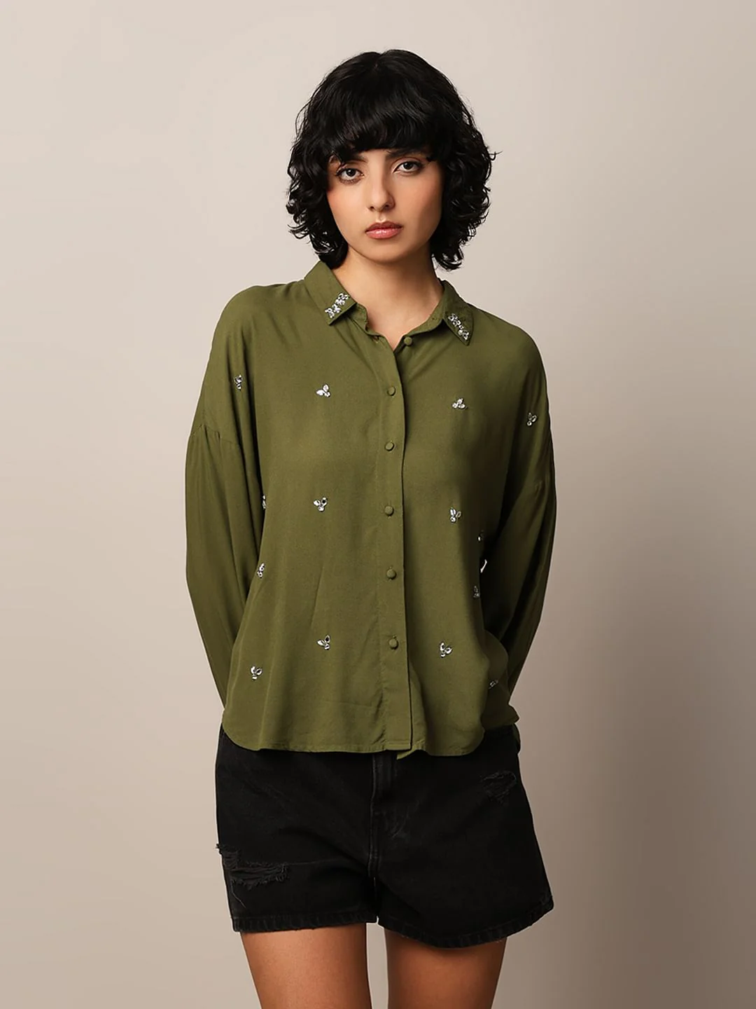 Green Rhinestone Embellished Shirt - Image 3
