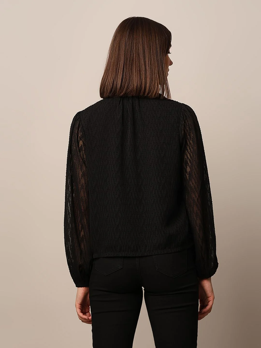Black Textured V-Neck Top - Image 6