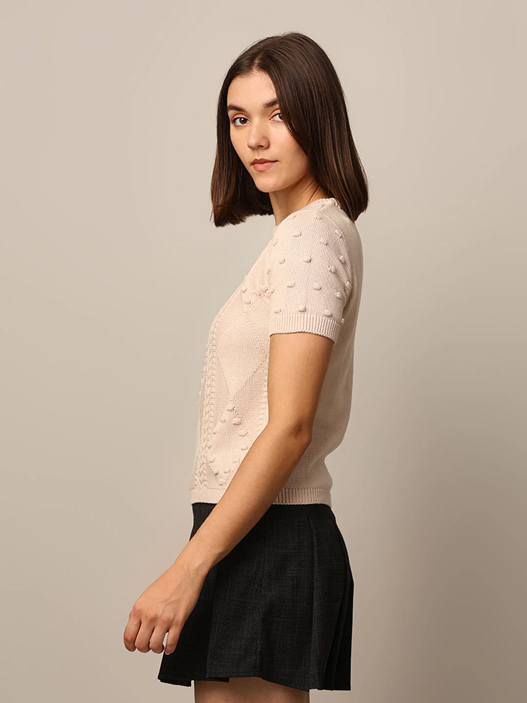 Beige Jacquard Knit Top - Image 5