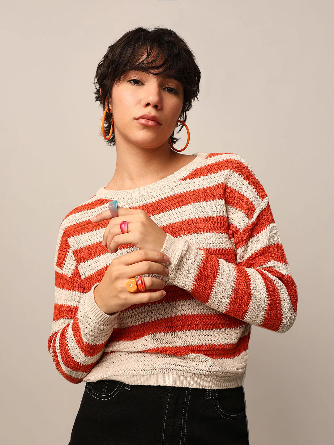 Beige Striped Pullover
