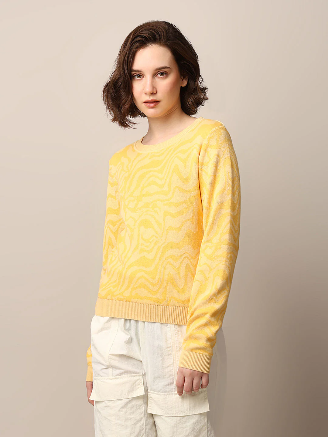 Yellow Printed Jacquard Knit Pullover - Image 3