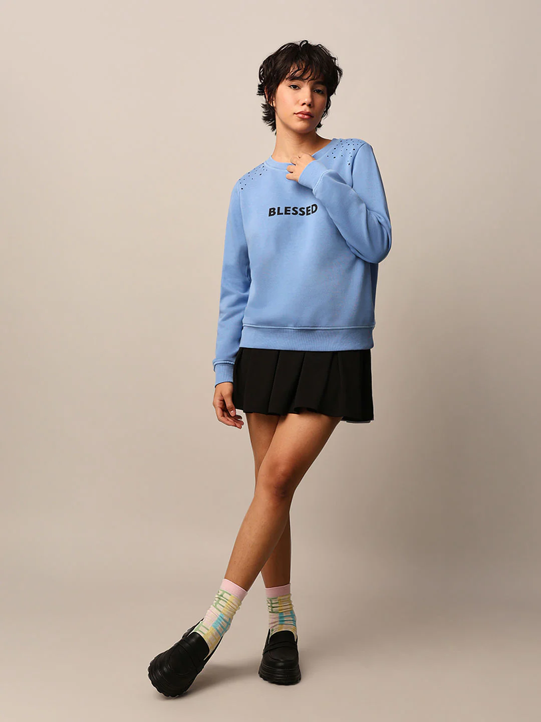 Blue Stud Detail Sweatshirt - Image 2