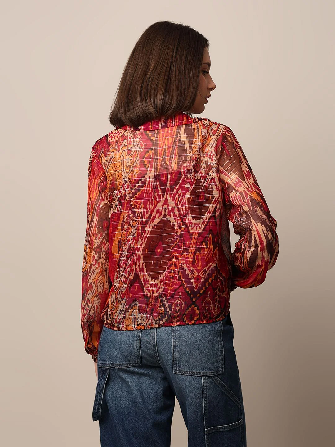 Maroon Printed Chiffon Shirt - Image 6