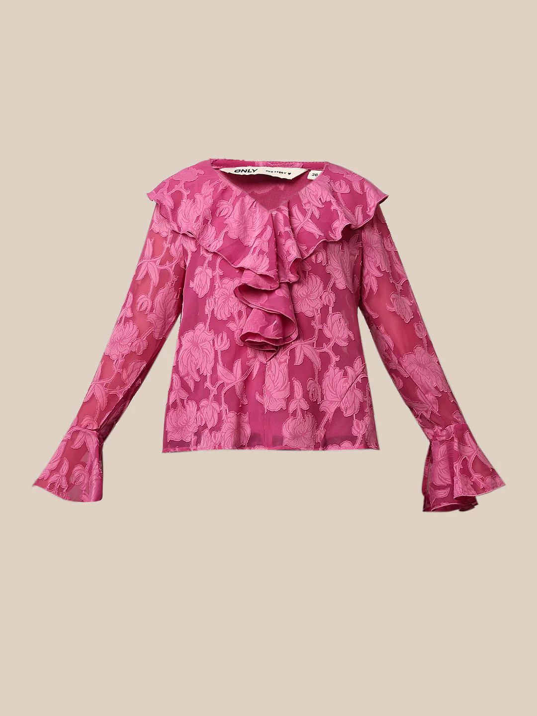 Pink Floral Print Frill Top - Image 7