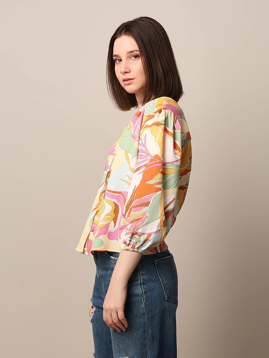 Multi-Colour Printed Crepe Top - Image 5