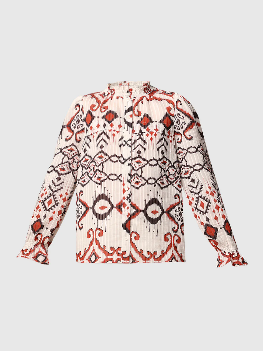 White Printed Frill-Trim Top - Image 7
