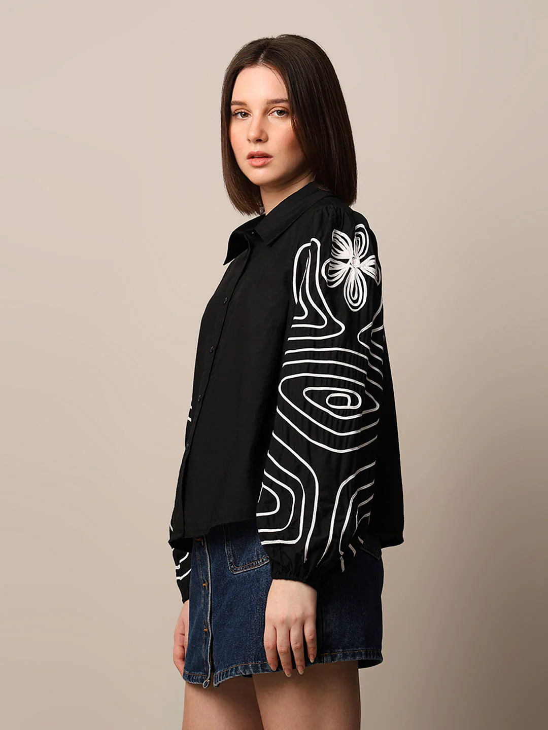 Black Embroidered Detail Shirt - Image 5
