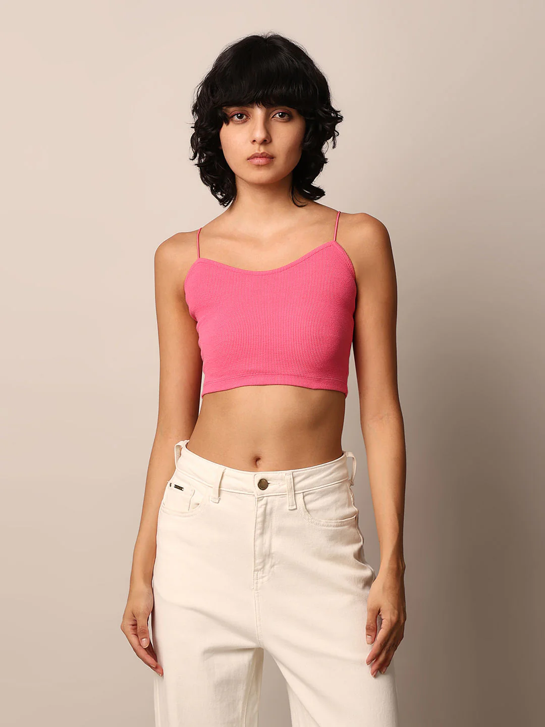 Pink Ribbed Bandeau Top - Image 3