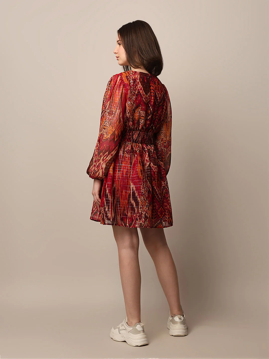 Maroon Printed Mini Dress - Image 6