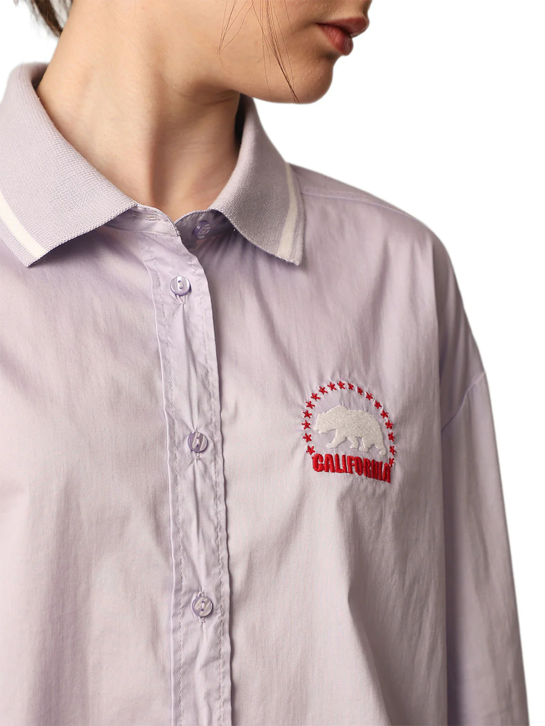 Purple Printed Cropped Shirt - Image 4