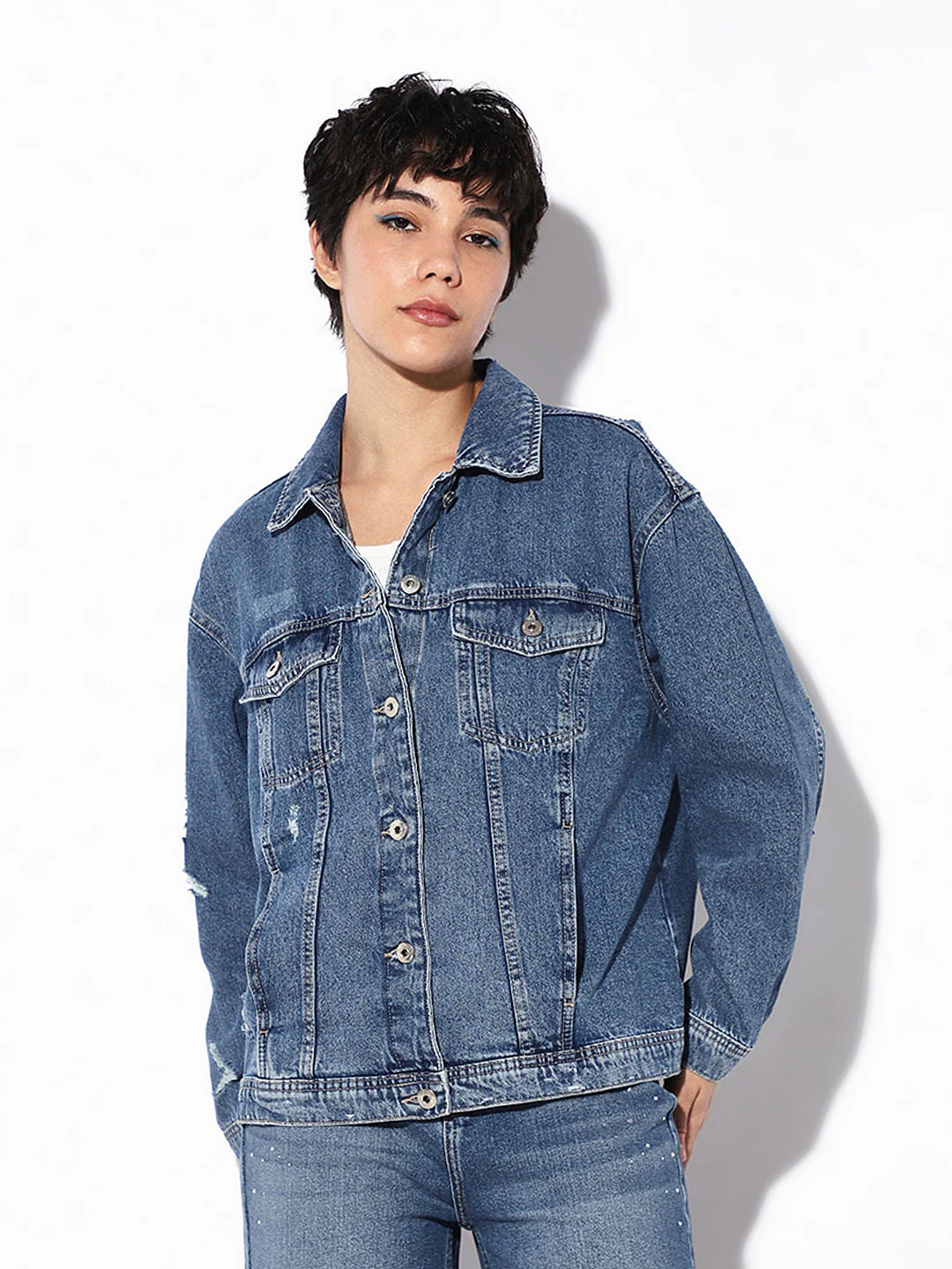 Blue Oversized Cotton Denim Jacket - Image 2