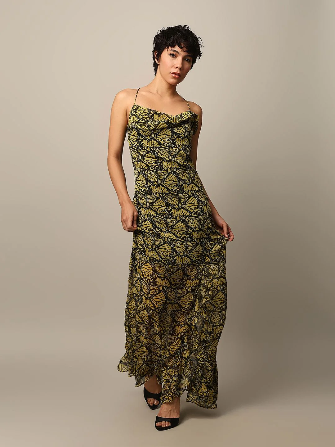 Green Printed Frill Trim Dress - Image 2