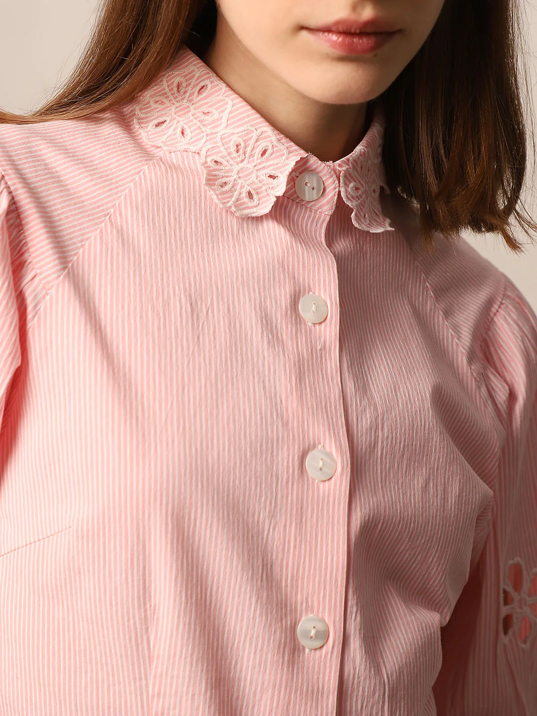 Pink Embroidered Striped Shirt - Image 4