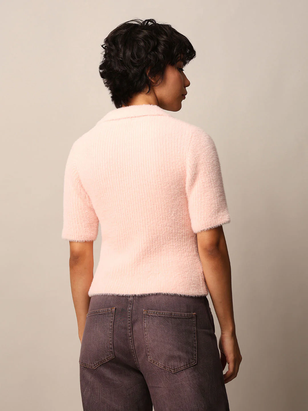 Pink Fuzzy Knit Polo - Image 6