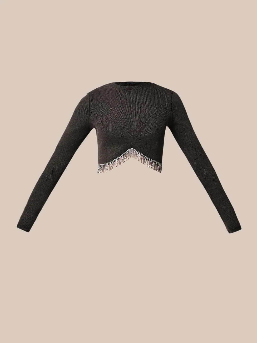 Black Rhinestone Detail Crop Top - Image 7