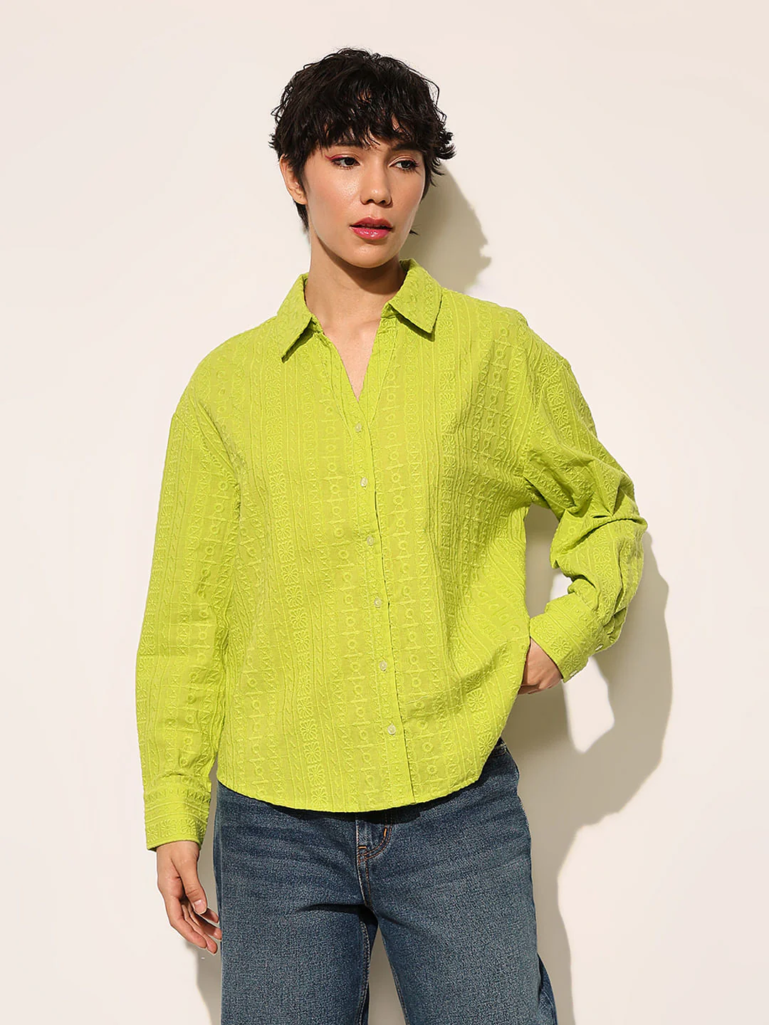 Green Embroidered Cotton Shirt - Image 3