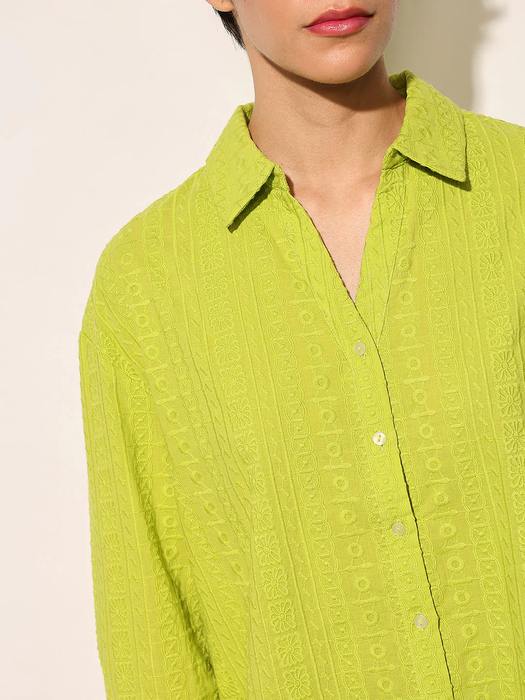 Green Embroidered Cotton Shirt - Image 4