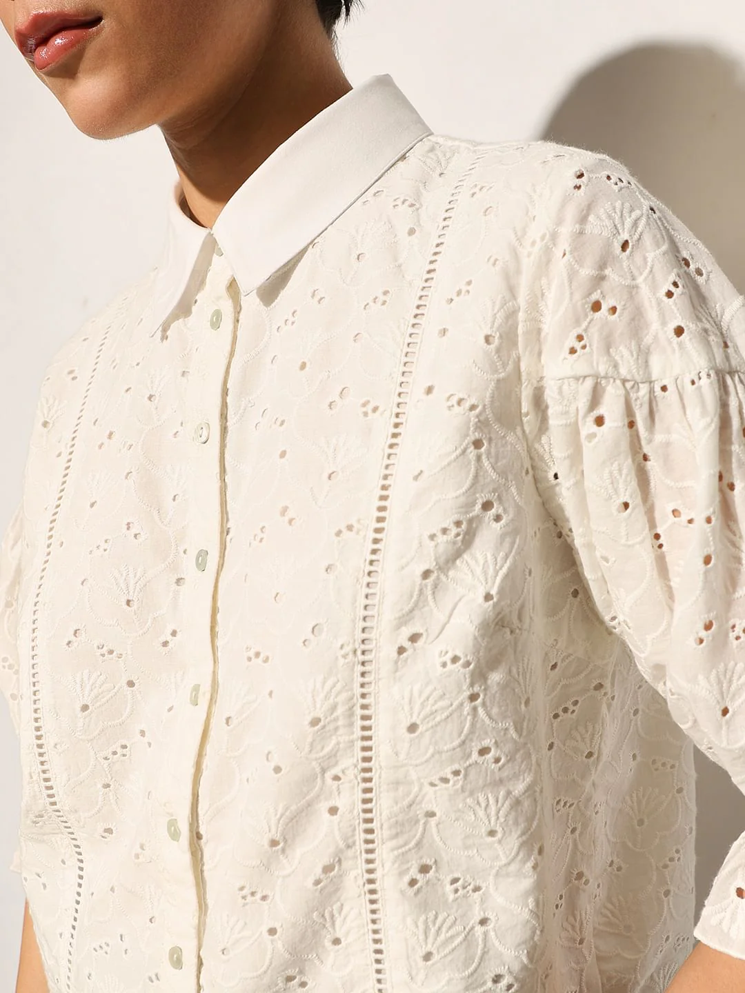 White Schiffli Cotton Shirt - Image 4