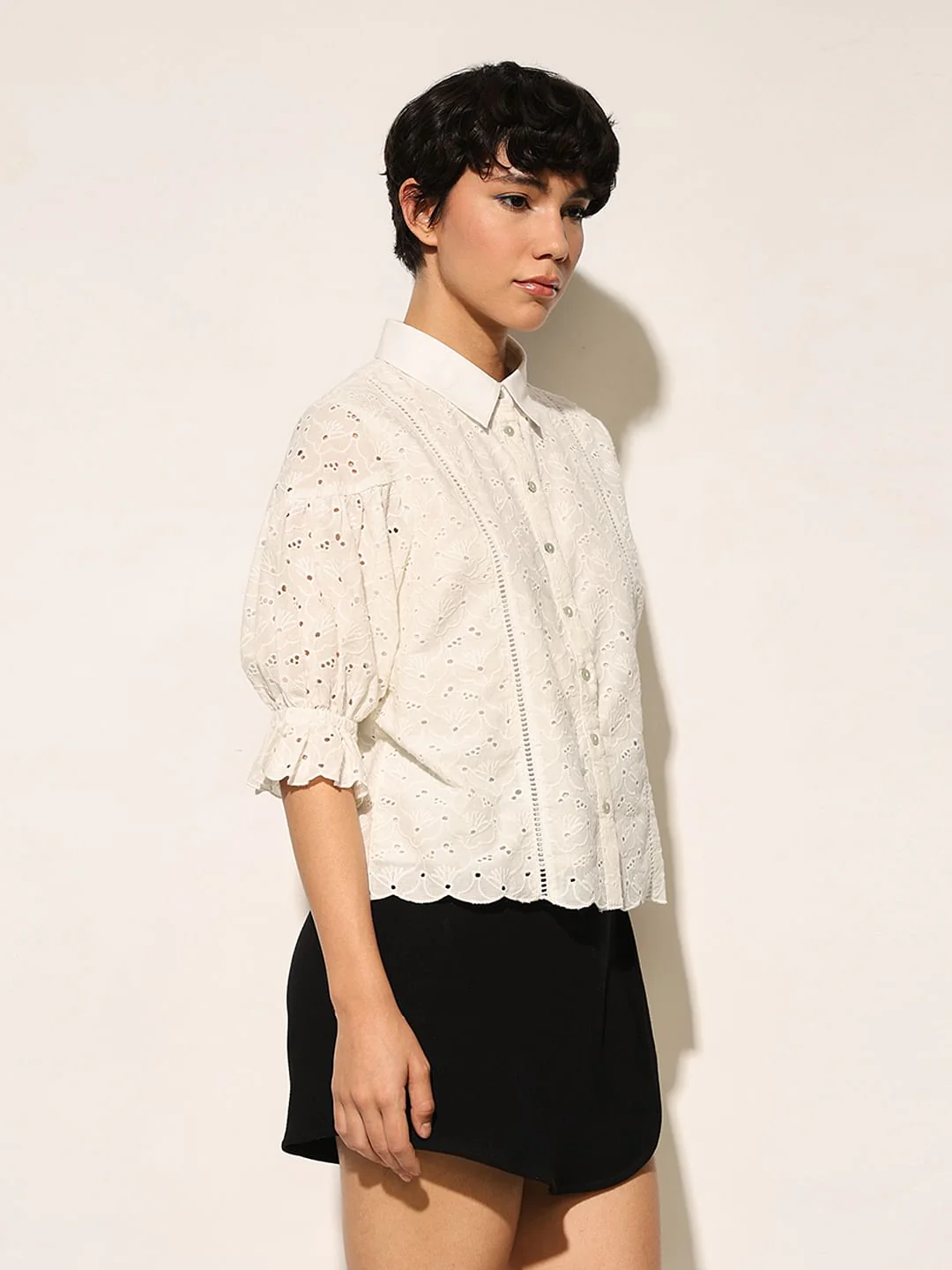 White Schiffli Cotton Shirt - Image 5
