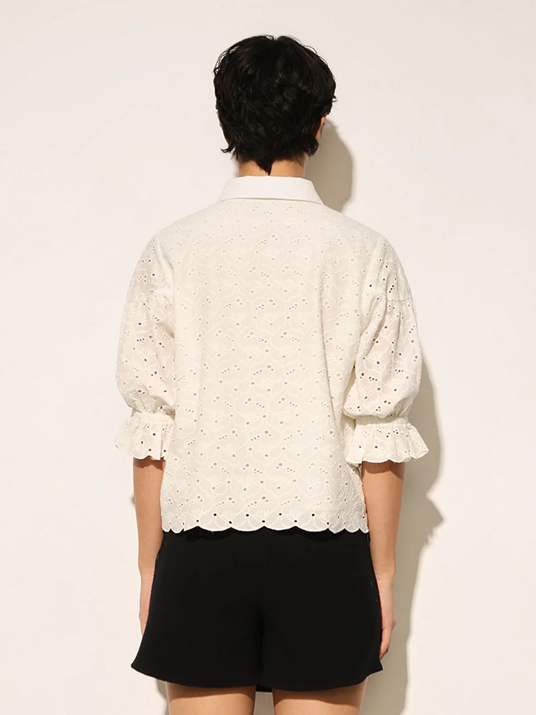 White Schiffli Cotton Shirt - Image 6
