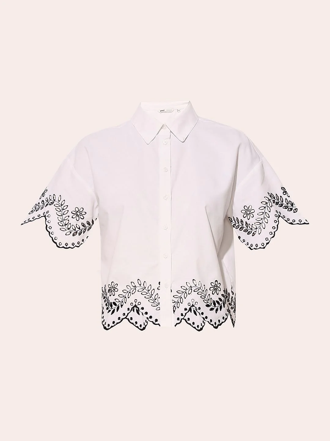 White Embroidered Cropped Shirt - Image 8