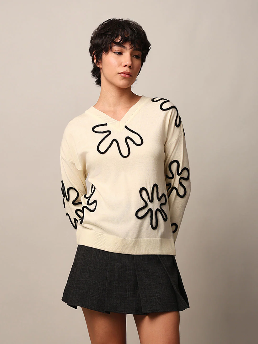 Cream Jacquard Knit Pullover - Image 4