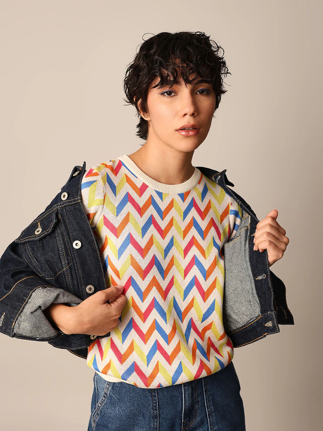 White Printed Knit Pullover
