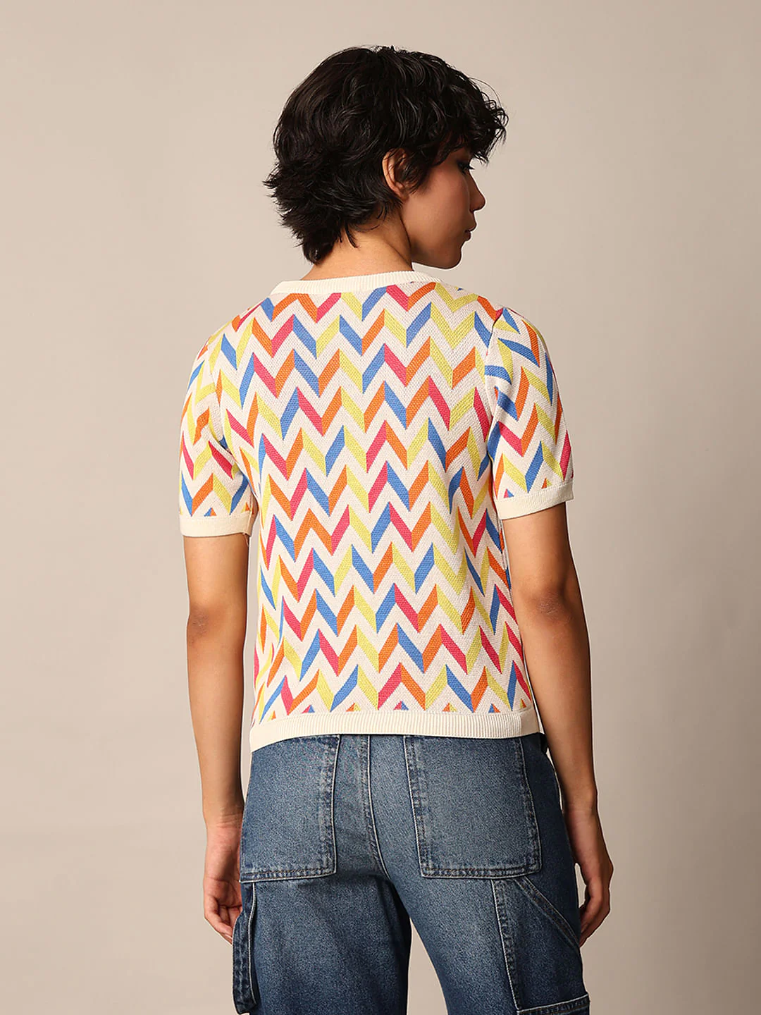 White Printed Knit Pullover - Image 6