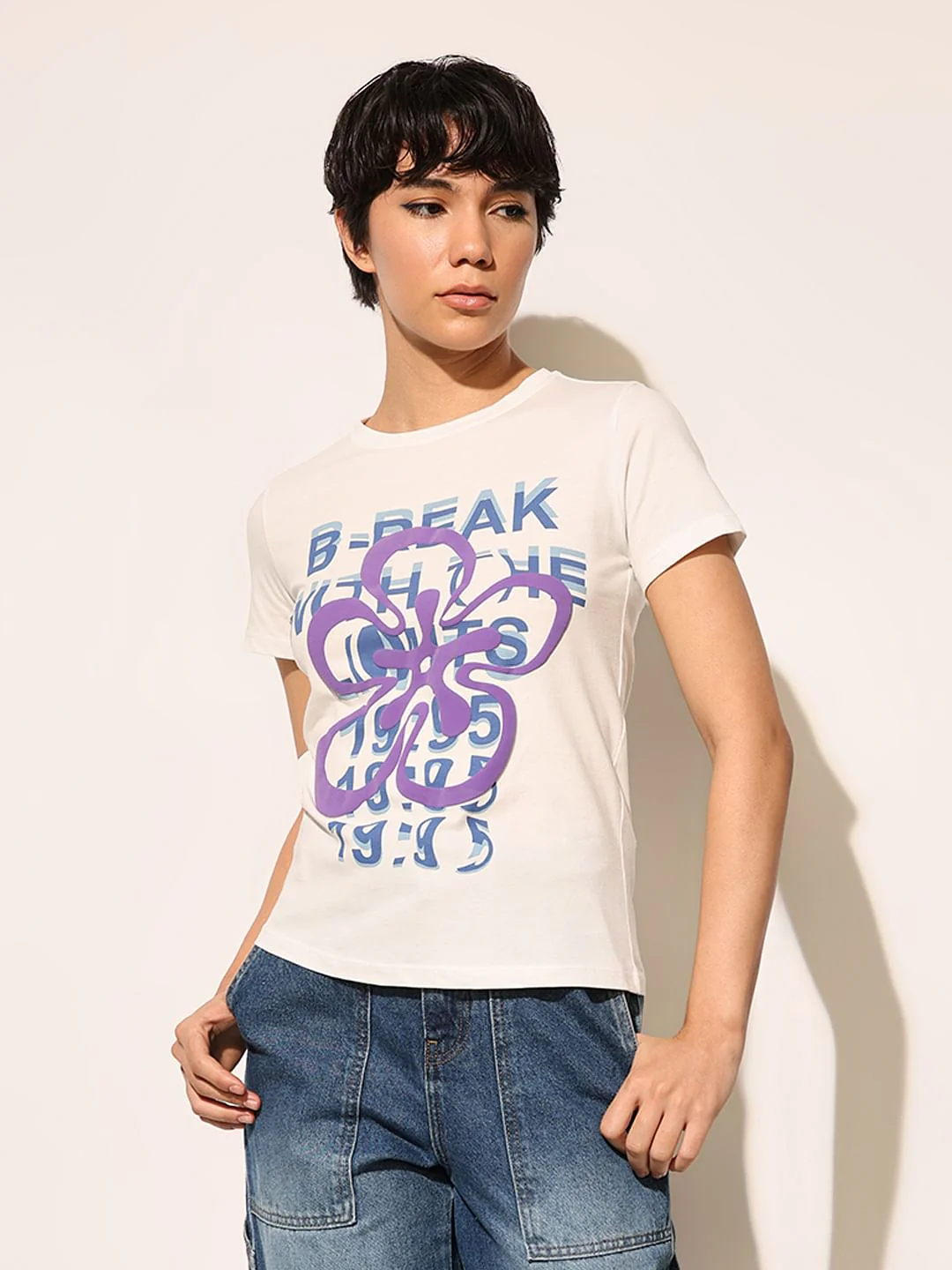 White Cotton Printed T-Shirt - Image 3