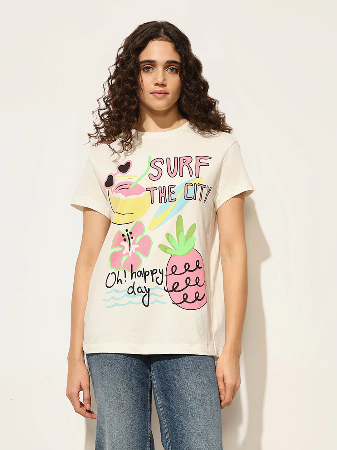 White Graphic Print Cotton T-Shirt - Image 3