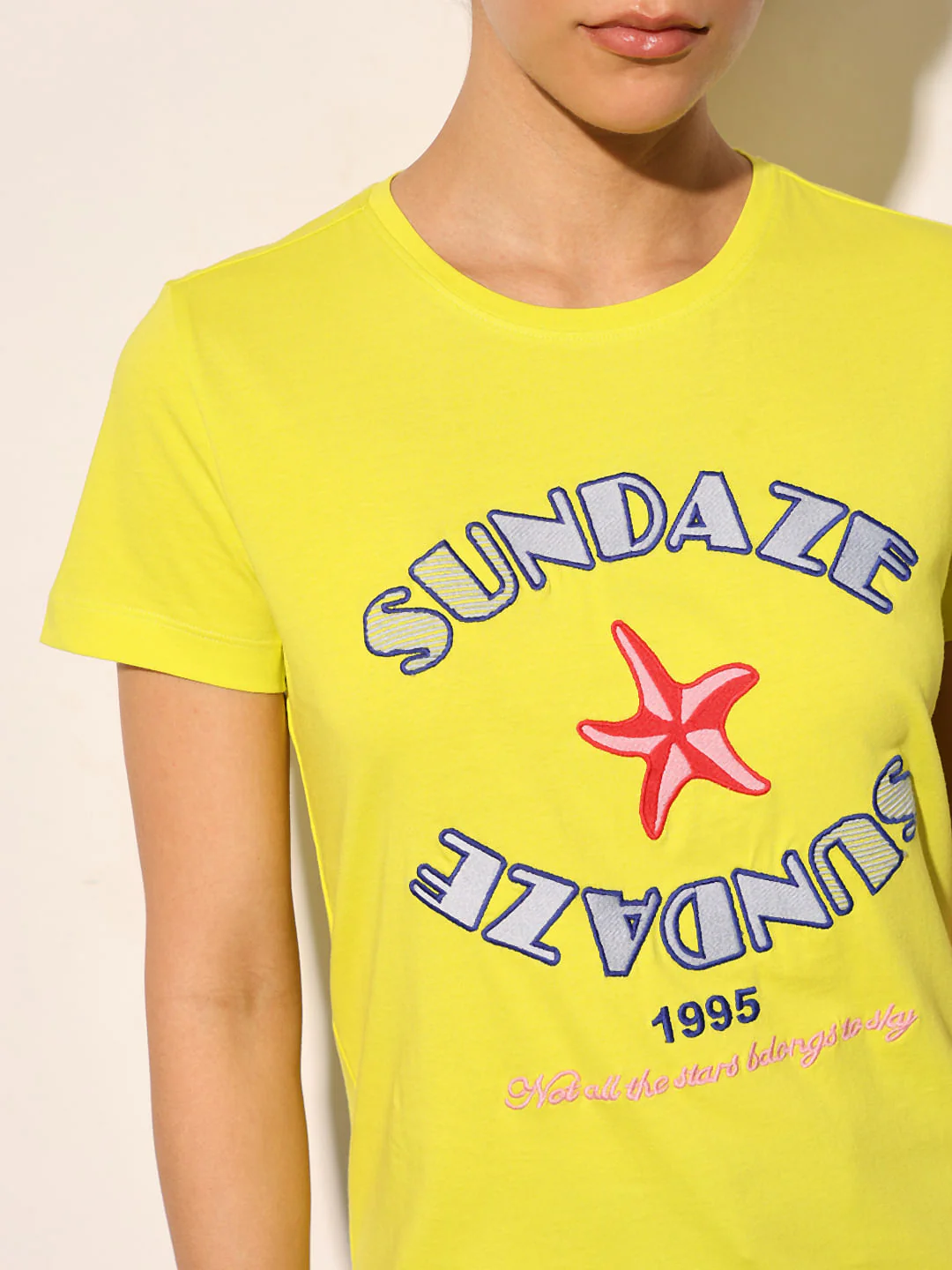 White Embroidered Text Cotton T-Shirt - Image 4