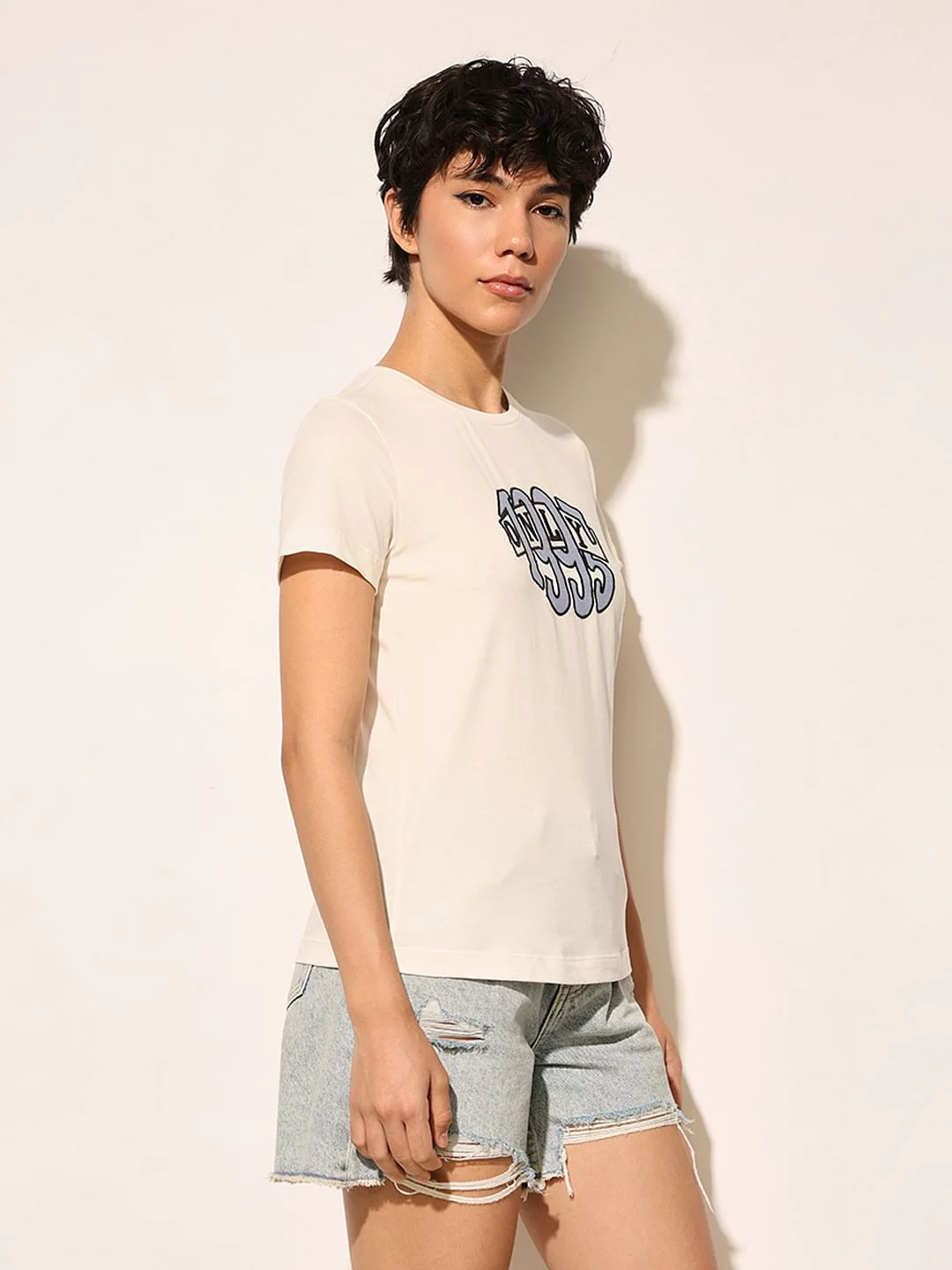 White Typographic Print T-Shirt - Image 5