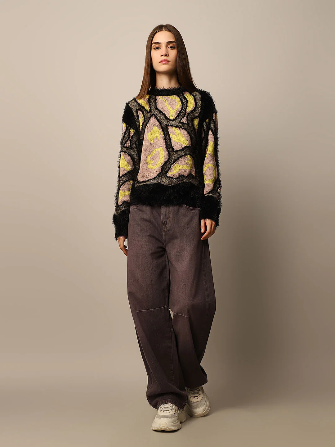 Black Abstract Print Jacquard Pullover - Image 2