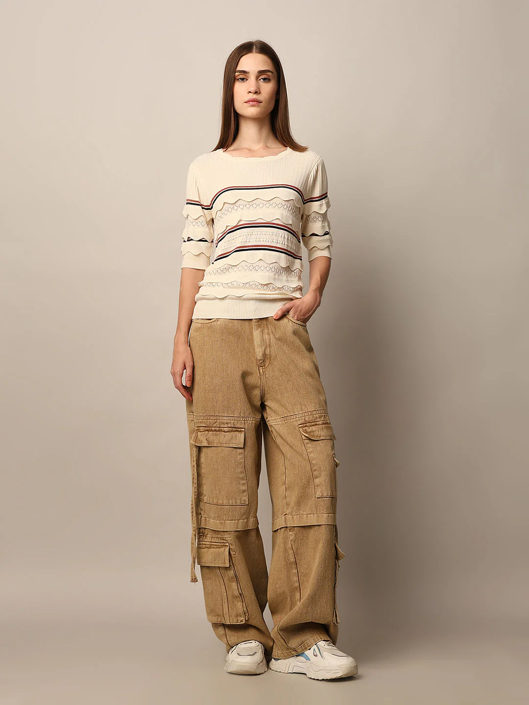 Cream Frill Detail Knit Top - Image 2