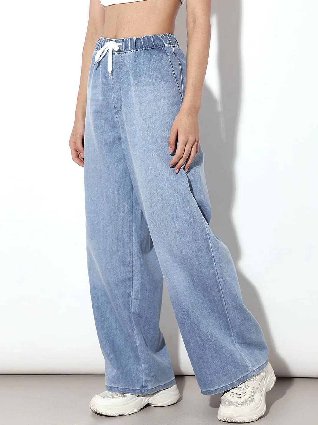 Light Blue Pull On Wide Leg Jeans - Image 4