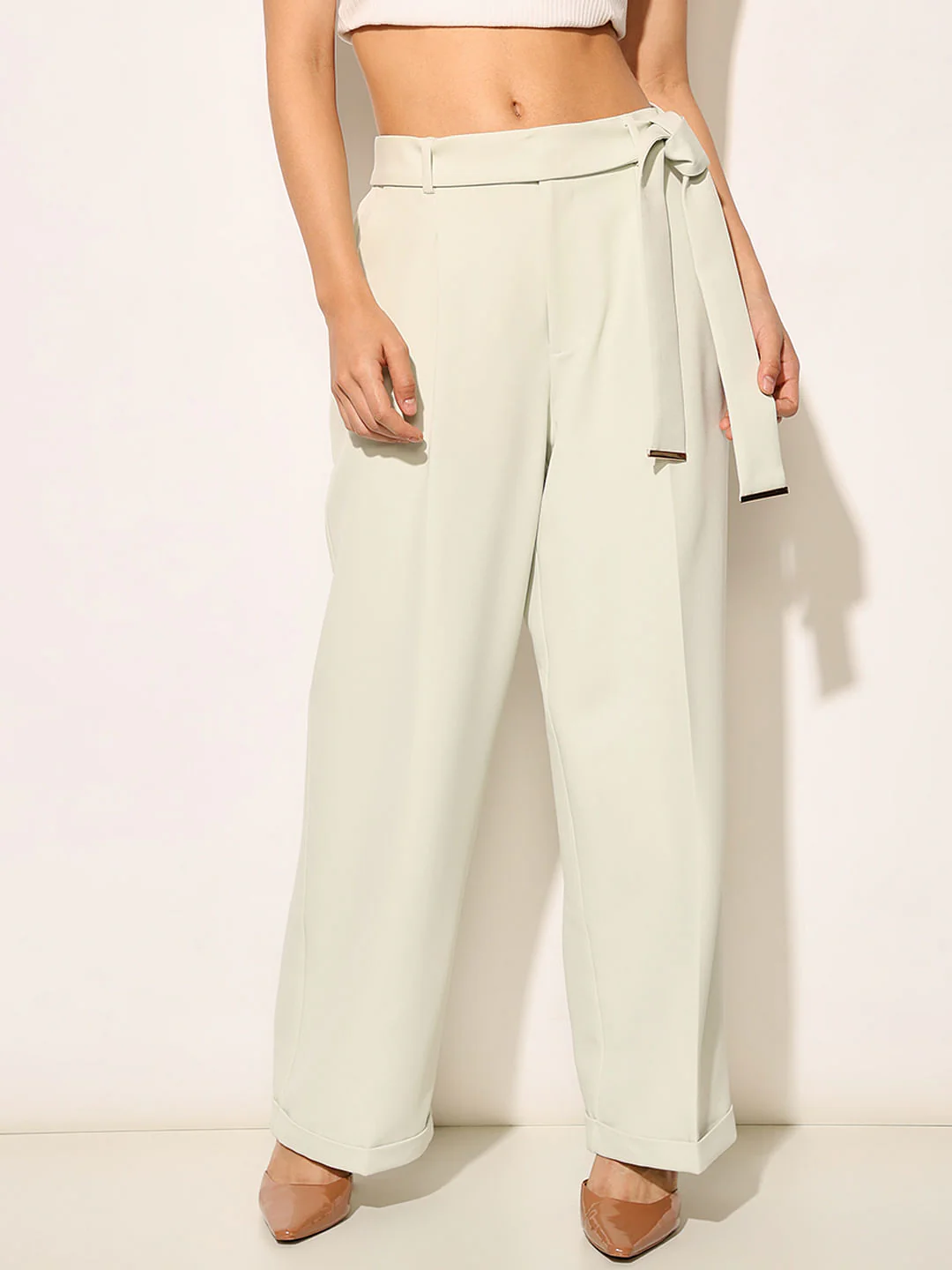 Light Green High Rise Belted Pants - Image 2