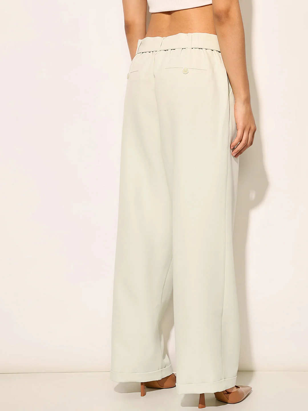 Light Green High Rise Belted Pants - Image 3