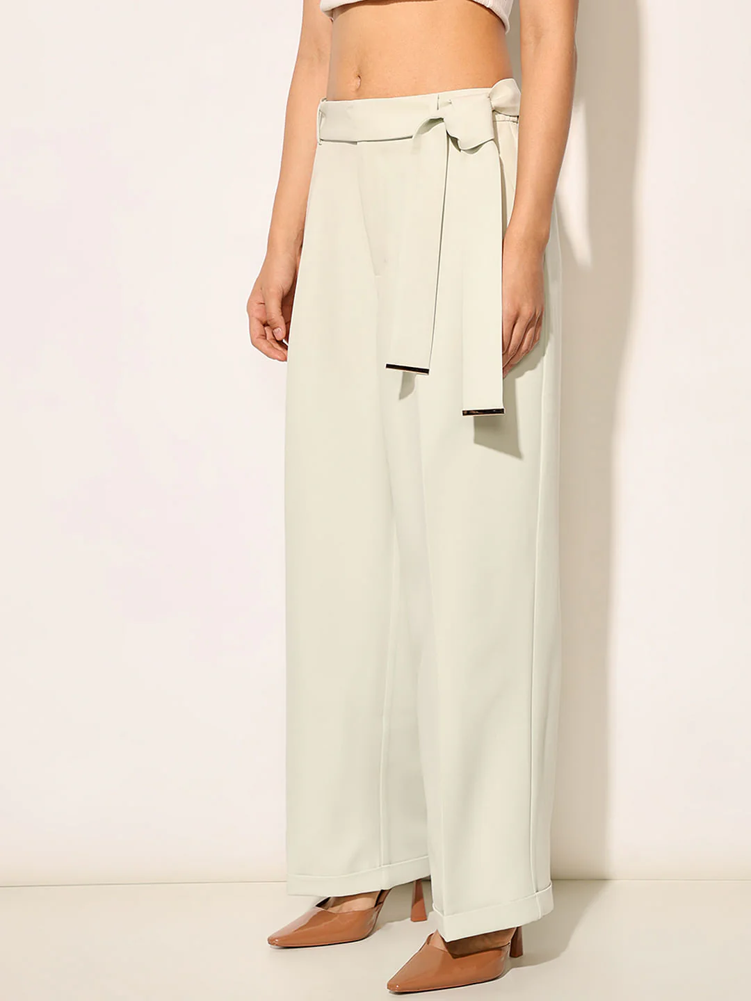 Light Green High Rise Belted Pants - Image 5