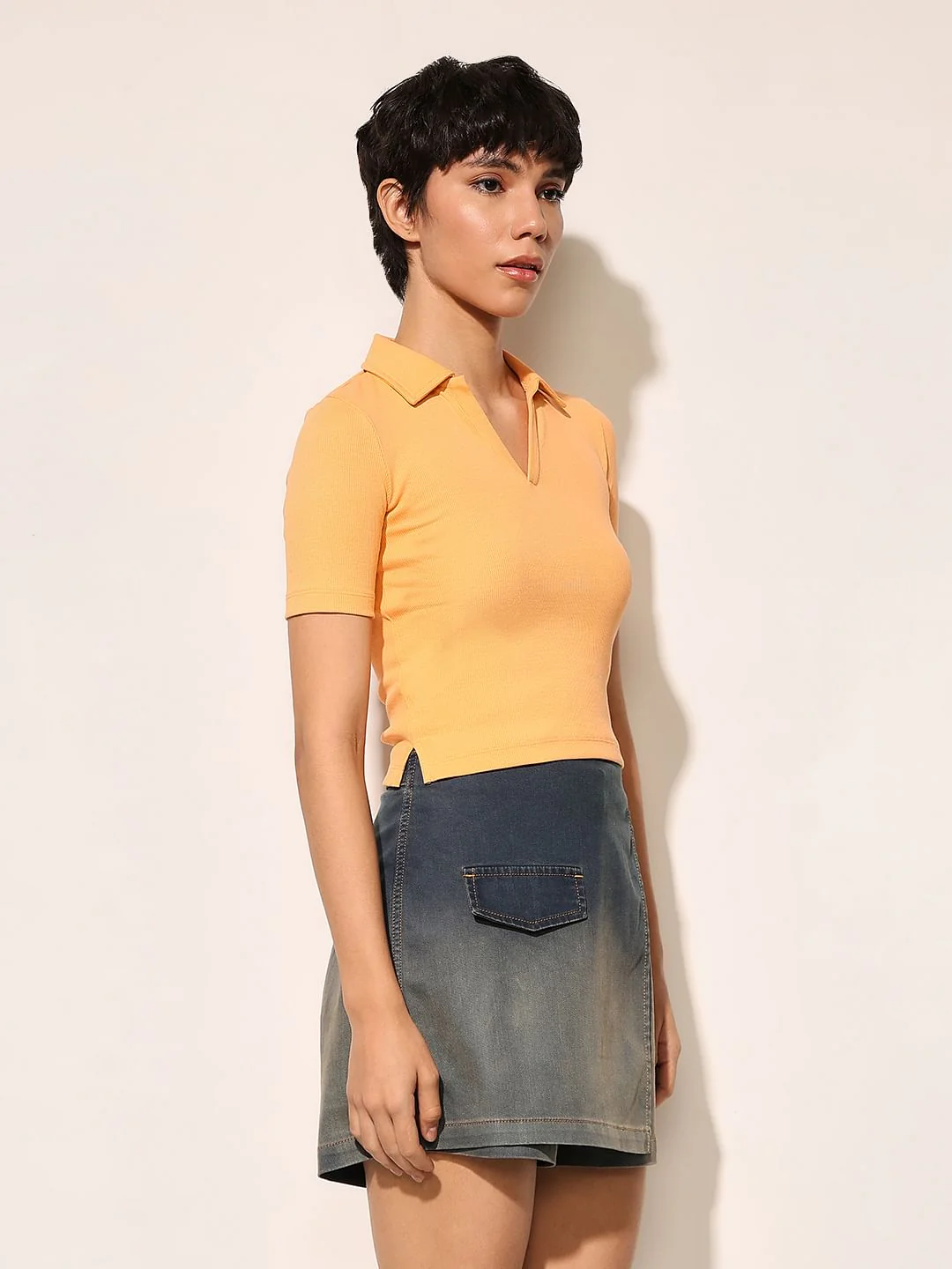 Orange Ribbed Cropped T-Shirt - Image 5