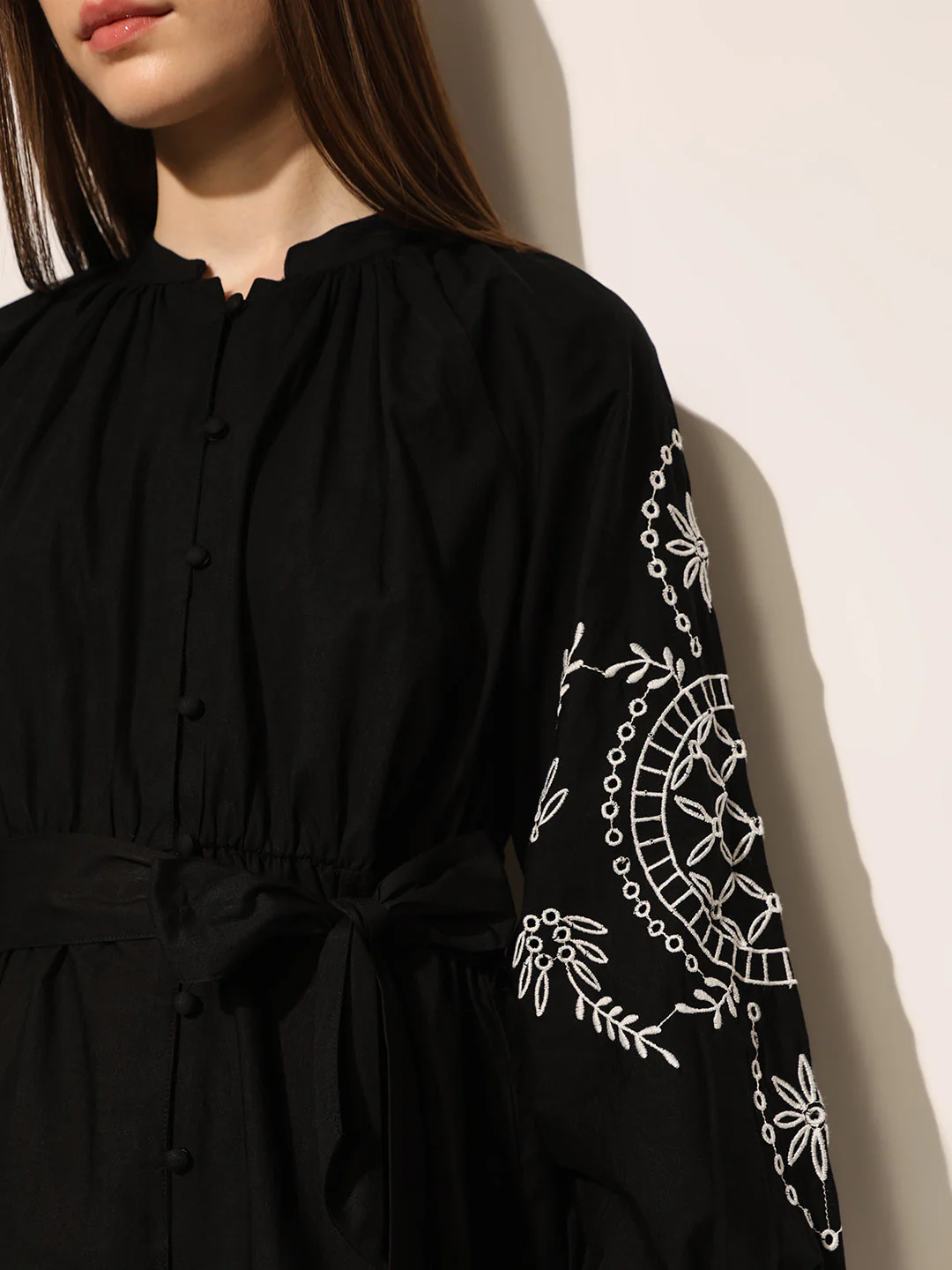 Black Embroidered Mini Dress - Image 4