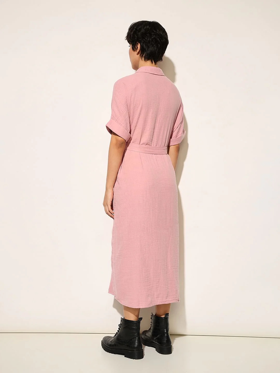 Pink Cotton Shirt Dress - Image 5