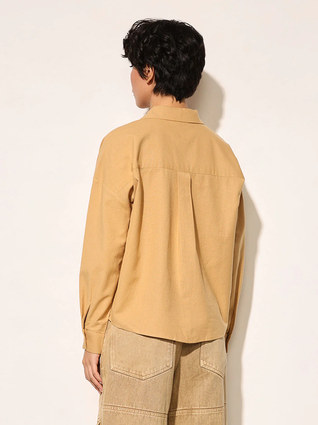 Brown Front Gathered Detail Shirt - Image 6