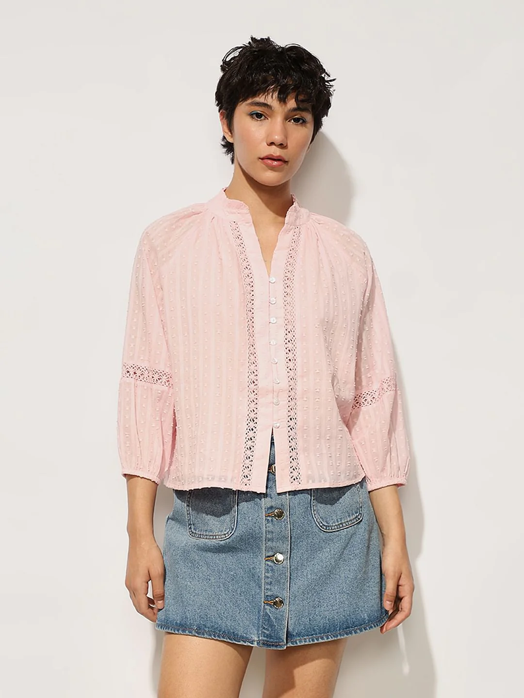 Pink Frill Trimmed Lace Top - Image 3