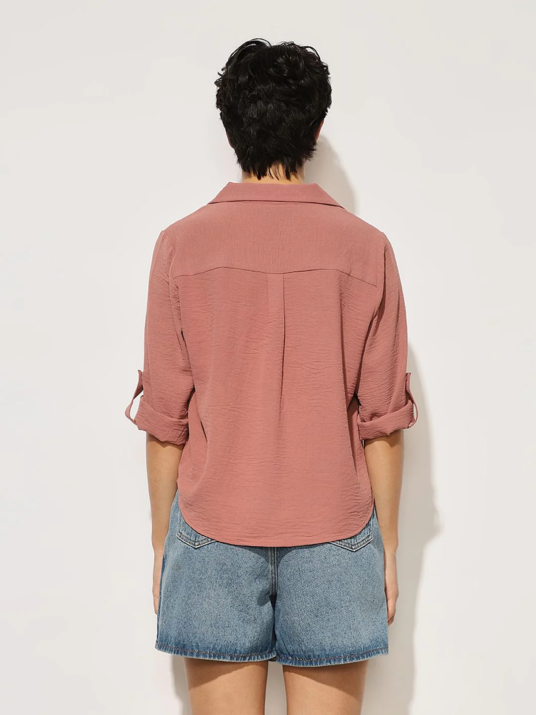Pink Textured Resort Collar Top - Image 6