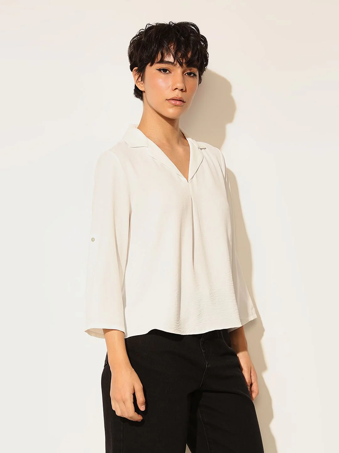 White Lapel Collar Top - Image 5