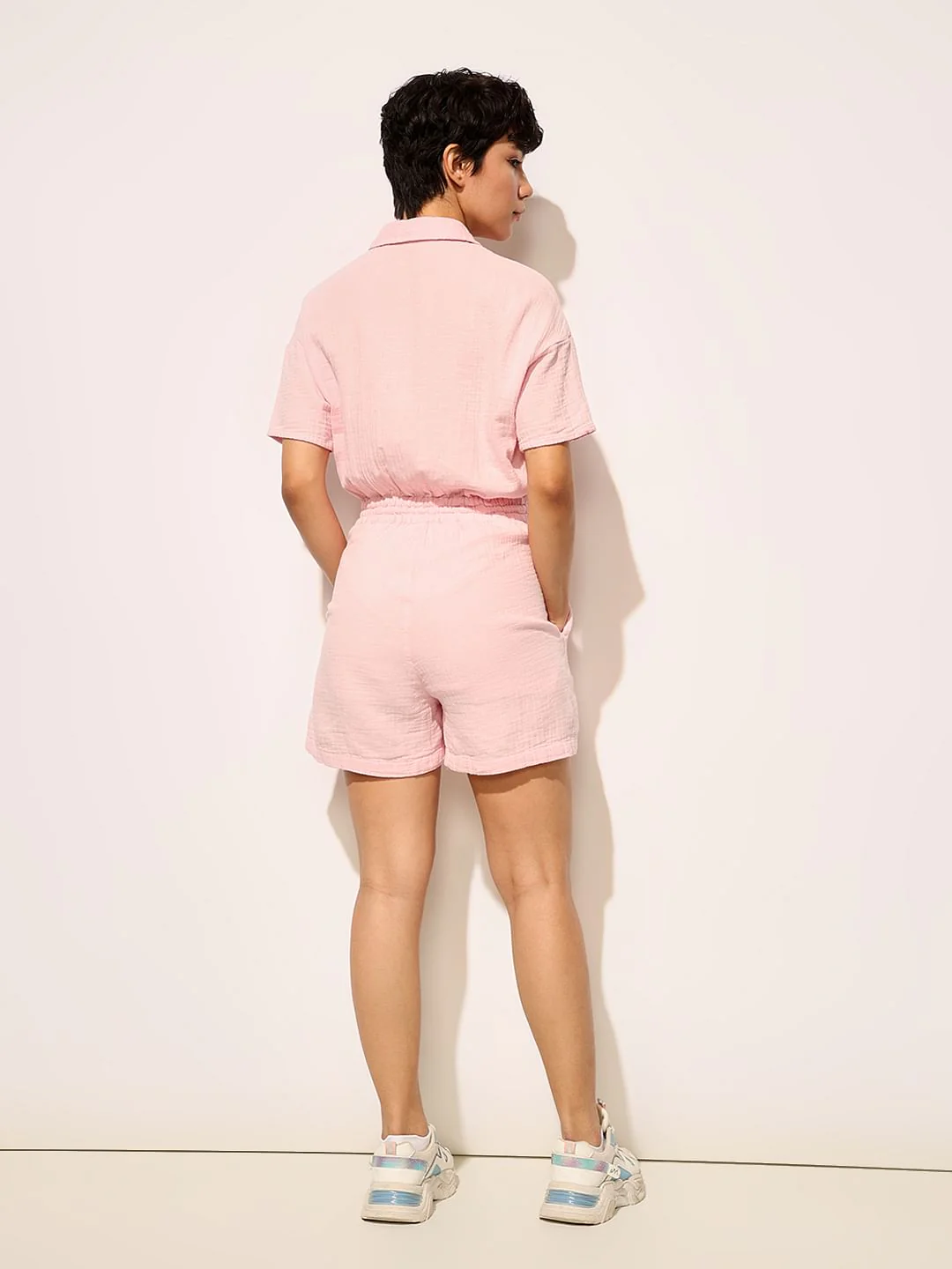Pink Cotton Muslin Playsuit - Image 6