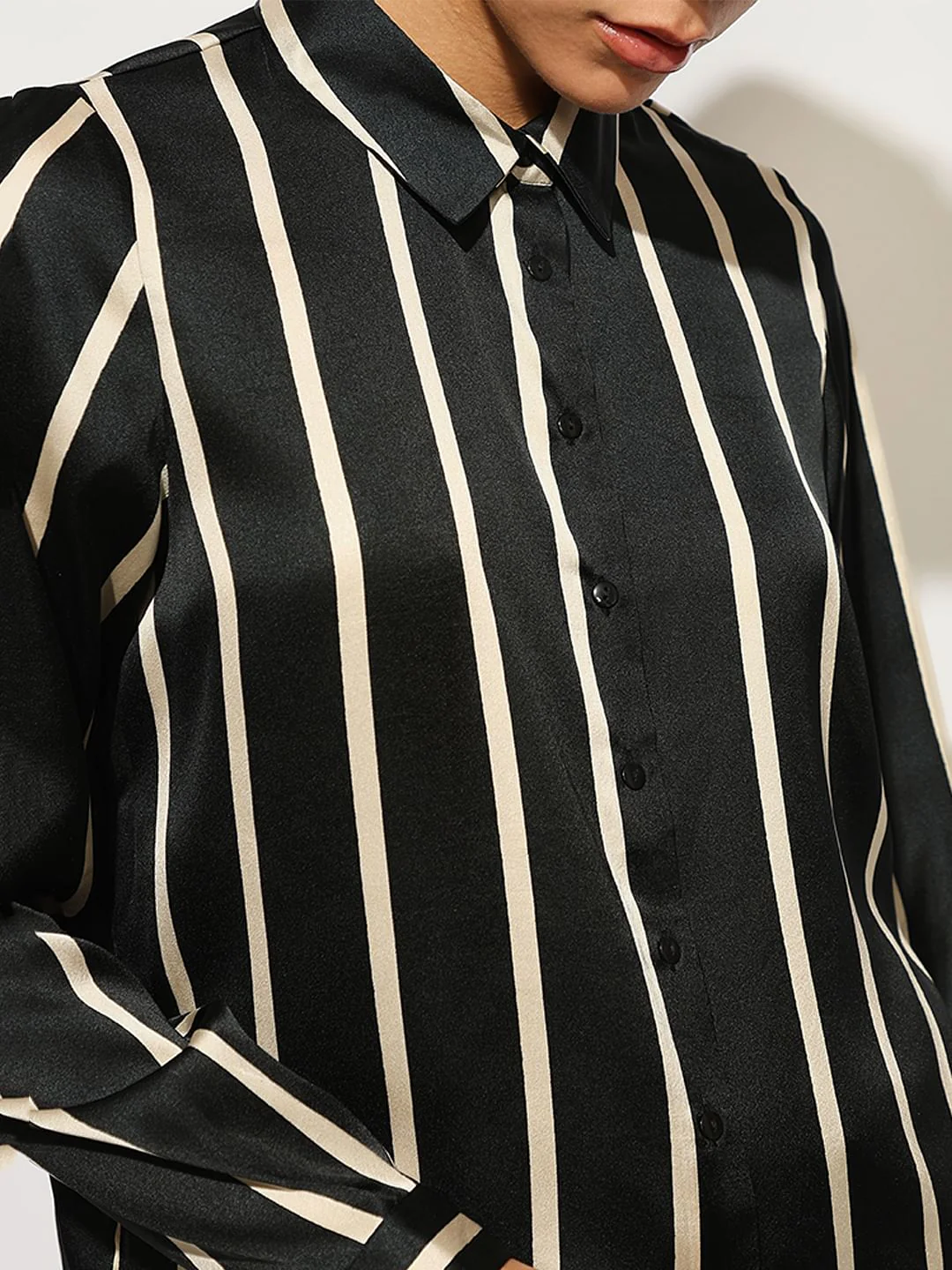 Black Striped Satin Shirt - Image 4