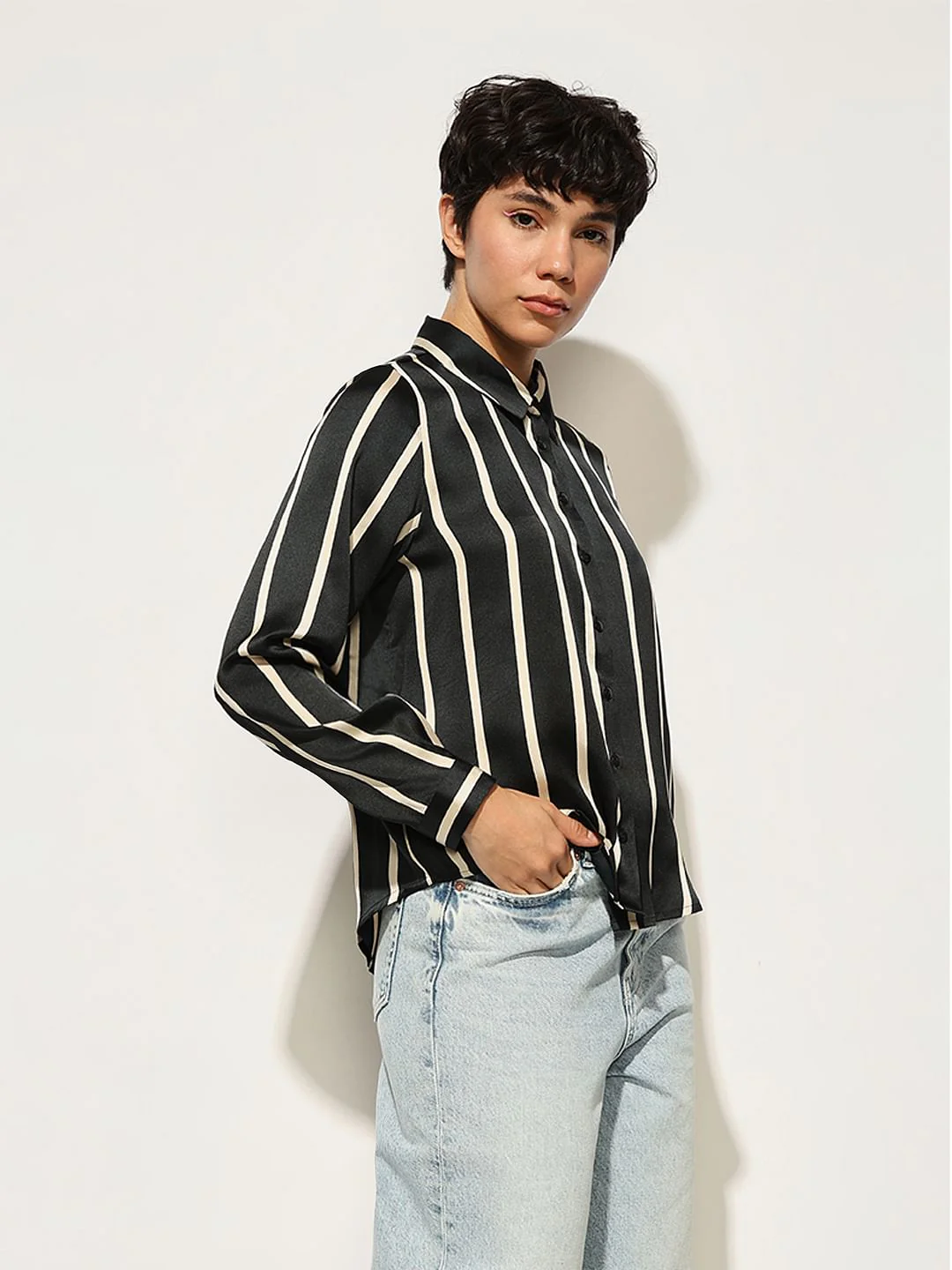 Black Striped Satin Shirt - Image 5