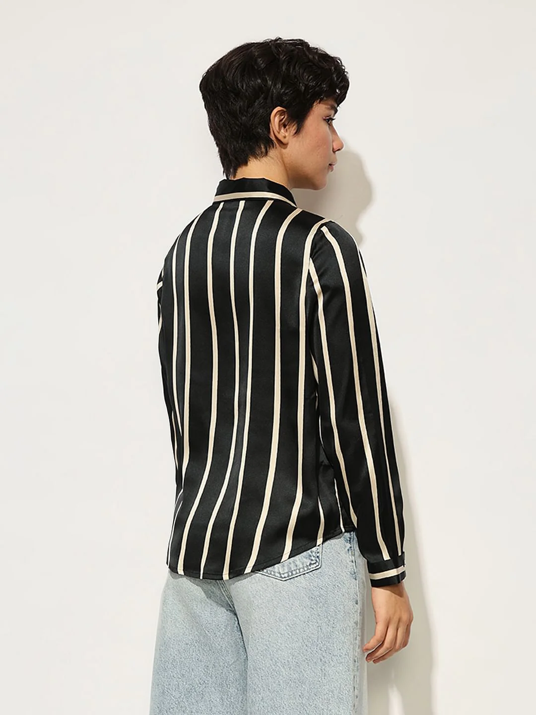 Black Striped Satin Shirt - Image 6