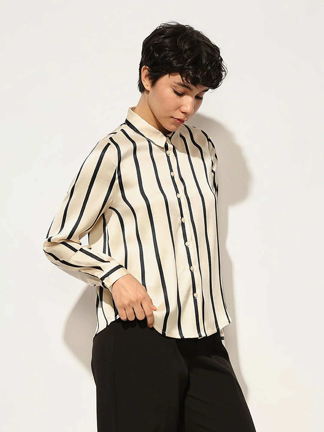 White Striped Satin Shirt - Image 5
